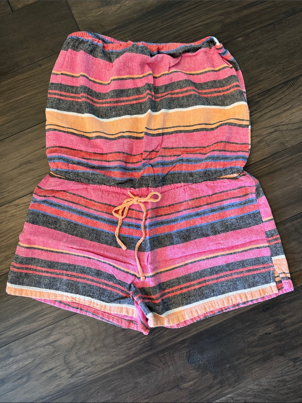 Old Navy Pink, Gray & Orange Striped Linen-Blen Romper